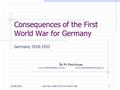 13/06/2016Germany after the First World War1 Consequences of the First World War for Germany Germany 1918-1933 By Mr Moorhouse www.SchoolHistory.co.uk.