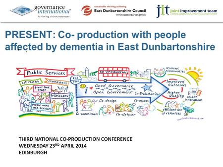 PRESENT: Co- production with people affected by dementia in East Dunbartonshire. THIRD NATIONAL CO-PRODUCTION CONFERENCE WEDNESDAY 23 RD APRIL 2014 EDINBURGH.