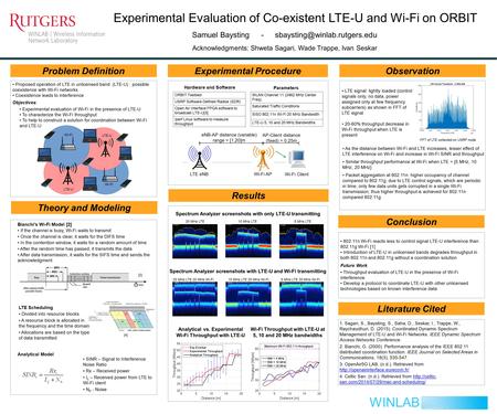 Experimental Evaluation of Co-existent LTE-U and Wi-Fi on ORBIT Problem DefinitionExperimental Procedure Results Observation WINLAB Conclusion Samuel