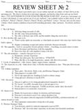 Name __________________________________________ Date _________________ Period ___________ REVIEW SHEET № 2 Directions: This sheet is provided to give you.