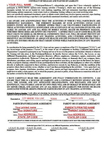 Your ADDRESS, STATE.ZIP CODE TODAYS DATE015 YOUR FULL NAME CITY WHERE YOU LIVE PARENTS PRINTED NAME PARENT SIGNATURE Your printed name Your ADDRESS, STATE.ZIP.