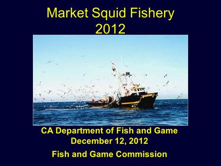 Market Squid Fishery 2012 CA Department of Fish and Game December 12, 2012 Fish and Game Commission.