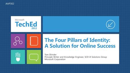 The Four Pillars of Identity: A Solution for Online Success Tom Shinder Principle Writer and Knowledge Engineer, SCD iX Solutions Group Microsoft Corporation.