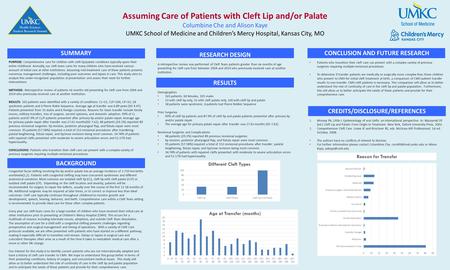 Assuming Care of Patients with Cleft Lip and/or Palate Columbine Che and Alison Kaye UMKC School of Medicine and Children’s Mercy Hospital, Kansas City,