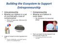 Building the Ecosystem to Support Entrepreneurship Entrepreneurship Blowing up a balloon in outer space – No resistance, no resources either Start ups.