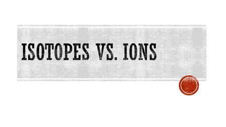 Catalyst10 min. Isotopes Review10 min. Ions vs. Isotopes5 min. Cations10 min. Anions10 min. Independent Practice10 min. Break5 min. Quiz30 min.