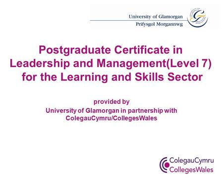 Postgraduate Certificate in Leadership and Management(Level 7) for the Learning and Skills Sector provided by University of Glamorgan in partnership with.