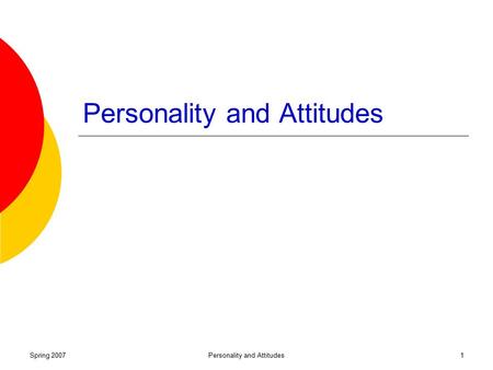 Spring 2007Personality and Attitudes1 Spring 2007Personality and Attitudes2 Motivation: Applications Individual Differences Organization Commitment Job.