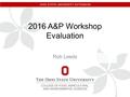 2016 A&P Workshop Evaluation Rob Leeds. III. EVALUATION –Include all peer teaching letters as per OSUE guidelines beginning with 2011 –You will have to.