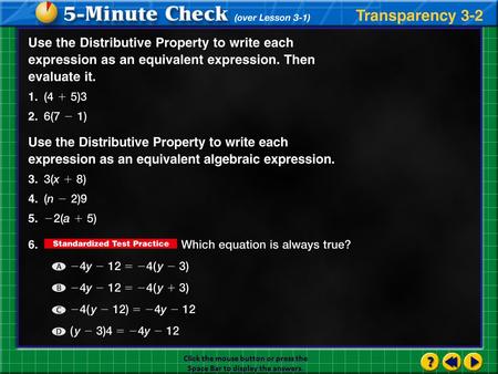 Transparency 2 Click the mouse button or press the Space Bar to display the answers.