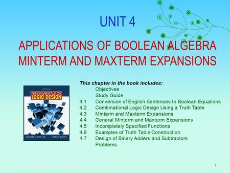 UNIT 4 APPLICATIONS OF BOOLEAN ALGEBRA MINTERM AND MAXTERM EXPANSIONS Click the mouse to move to the next page. Use the ESC key to exit this chapter. This.