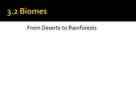 From Deserts to Rainforests.  Biome: a large group of ecosystems (SPCEB) that share a climax community  All biomes are not the same  Tundra, tropical.