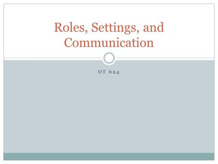 OT 624 Roles, Settings, and Communication. Adolescent and Adult Roles Role Theory:  MOHO uses the term, “role” to reflect how people view themselves.