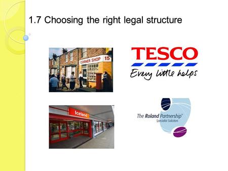 1.7 Choosing the right legal structure. Candidates should be able to: differentiate between the public and private sector define sole trader, partnership,