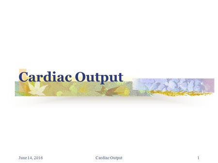 Cardiac Output April 28, 2017 Cardiac Output.