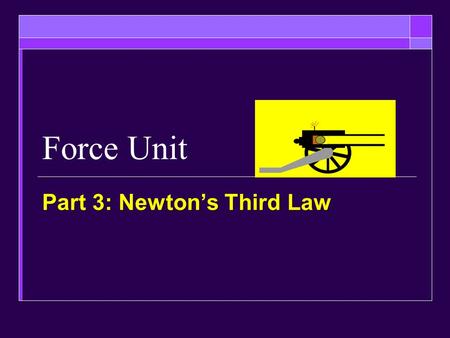 Force Unit Part 3: Newton’s Third Law. Objectives  Be able to explain Newton’s third law in your own words and give examples  Be able to show that all.