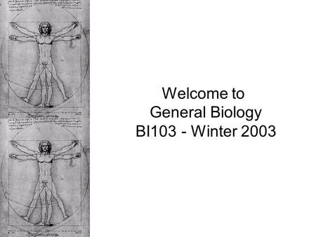 Welcome to General Biology BI103 - Winter 2003. Instructor: Mike LeMaster Office Hours:T: 1:00 - 3:00 pm W: 10:00 am - 12:00 pm Office: 119 Natural Sciences.