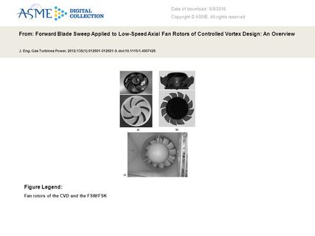 Date of download: 6/6/2016 Copyright © ASME. All rights reserved. From: Forward Blade Sweep Applied to Low-Speed Axial Fan Rotors of Controlled Vortex.