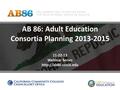 AB 86: Adult Education Consortia Planning 2013-2015 11-22-13 Webinar Series