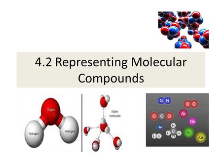 4.2 Representing Molecular Compounds. Agenda Practice writing and naming ionic compounds Take up homework Lesson 4.2 Representing Molecular Compounds.