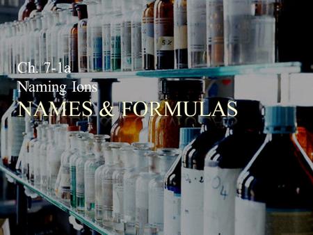 Ch. 7-1a Naming Ions. POINT > Name and identify the charge of monatomic ions POINT > Define and determine formulas for binary compounds POINT > Define.
