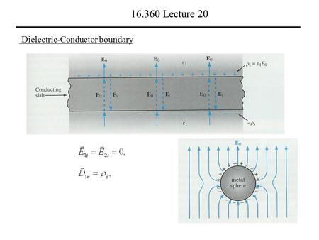 16.360 Lecture 20 Dielectric-Conductor boundary. 16.360 Lecture 20 Conductor-Conductor boundary.