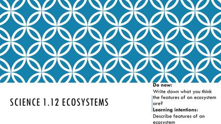 SCIENCE 1.12 ECOSYSTEMS Do now: Write down what you think the features of an ecosystem are? Learning intentions: Describe features of an ecosystem.