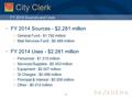 1 City Clerk FY 2014 Sources - $2.281 million  General Fund - $1.792 million  Mail Services Fund - $0.489 million FY 2014 Uses - $2.281 million  Personnel.