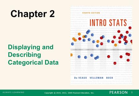 1 Copyright © 2014, 2012, 2009 Pearson Education, Inc. Chapter 2 Displaying and Describing Categorical Data.