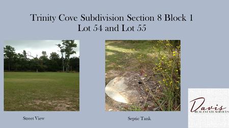 Trinity Cove Subdivision Section 8 Block 1 Lot 54 and Lot 55 Street View Septic Tank.