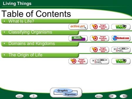 Table of Contents What Is Life? Classifying Organisms