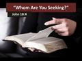 “Whom Are You Seeking?” John 18:4. The Mythological Jesus Those who believe Jesus is a myth. This “Jesus” cannot be found. One who approaches the Scriptures.