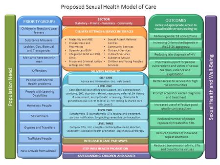 SECTOR Statutory – Private – Voluntary - Community DELIVERY SETTINGS & SERVICE INTERFACES INTEGRATED CARE PATHWAYS STEP WISE HEALTH PROMOTION SAFEGUARDING.