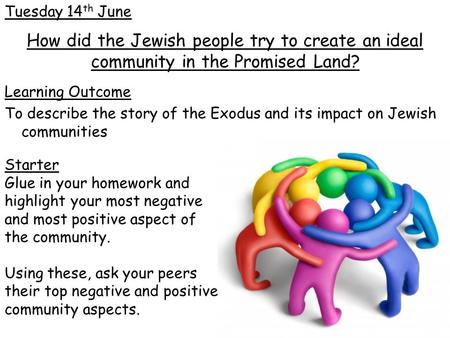 How did the Jewish people try to create an ideal community in the Promised Land? Learning Outcome To describe the story of the Exodus and its impact on.