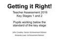 Getting it Right! Teacher Assessment 2016 Key Stages 1 and 2 Pupils working below the standard of the key stage John Crowley: Senior Achievement Adviser.