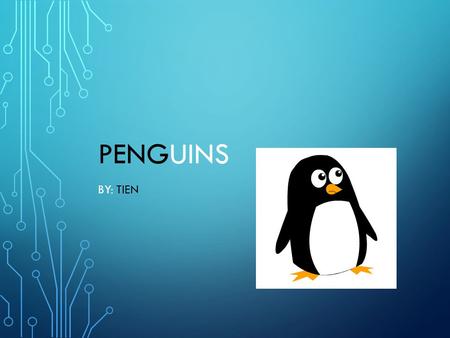 PENGUINS BY: TIEN. HERE IS WHAT I ALREADY KNEW ABOUT PENGUINS. They are black and white. They swim really fast. They live in Antarctica.