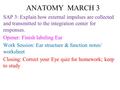 ANATOMY MARCH 3 SAP 3: Explain how external impulses are collected and transmitted to the integration center for responses. Opener: Finish labeling Ear.