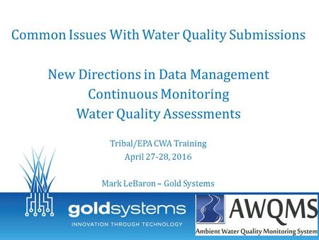 Common Issues With Water Quality Submissions New Directions in Data Management Continuous Monitoring Water Quality Assessments Tribal/EPA CWA Training.