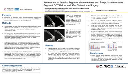 Assessment of Anterior Segment Measurements with Swept Source Anterior Segment OCT Before and After Trabectome Surgery Handan Akil, Mayss Al-Sheikh, SriniVas.