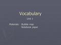 Vocabulary Unit 1 Materials: Bubble map Notebook paper.