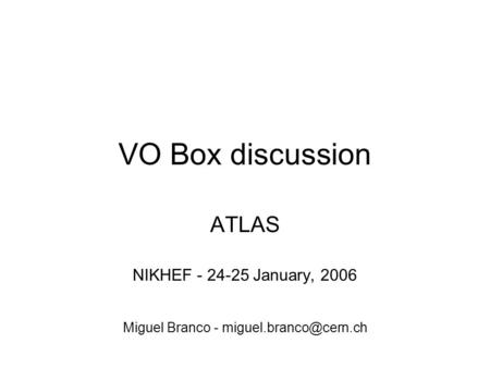 VO Box discussion ATLAS NIKHEF - 24-25 January, 2006 Miguel Branco -