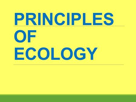 PRINCIPLES OF ECOLOGY WHAT IS ECOLOGY? Scientific study of the interactions among organisms and their environments.