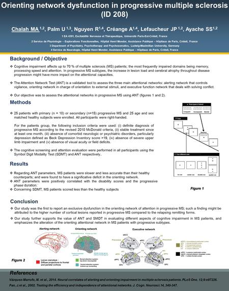 Orienting network dysfunction in progressive multiple sclerosis (ID 208) Chalah MA 1,2, Palm U 1,3, Nguyen R 1,4, Créange A 1,4, Lefaucheur JP 1,2, Ayache.