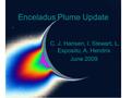 Enceladus Plume Update C. J. Hansen, I. Stewart, L. Esposito, A. Hendrix June 2009.