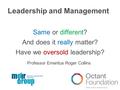 Same or different? And does it really matter? Have we oversold leadership? Professor Emeritus Roger Collins Add client logo & remove text Leadership and.