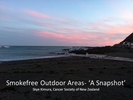 Smokefree Outdoor Areas- ‘A Snapshot’ Skye Kimura, Cancer Society of New Zealand.