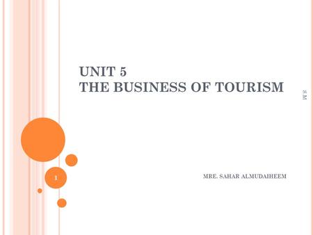 UNIT 5 THE BUSINESS OF TOURISM MRE. SAHAR ALMUDAIHEEM S.M 1.