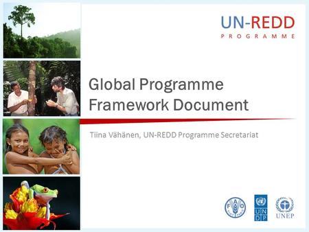 Global Programme Framework Document Tiina Vähänen, UN-REDD Programme Secretariat.