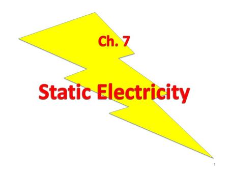 1. 7.1 Static Charge Static electricity is electric charge that can be held in one place Electrons have a negative charge, protons have a positive charge,