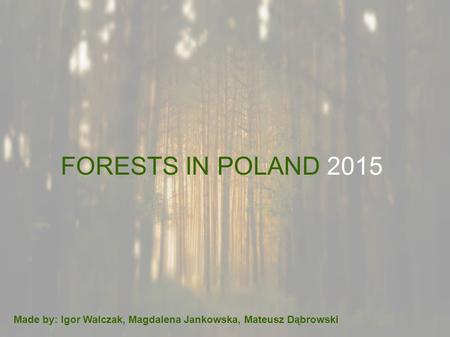 FORESTS IN POLAND 2015 Made by: Igor Walczak, Magdalena Jankowska, Mateusz Dąbrowski.